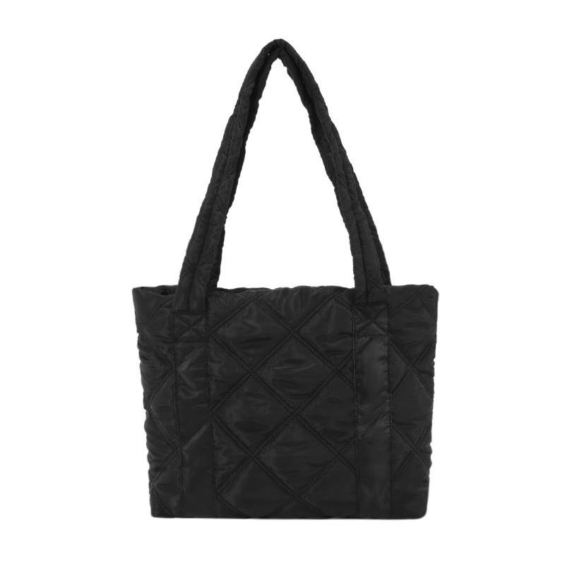 

Fashionable Street Style Large Grid Cotton Tote Bag Women Winter Casual Shoulder Bag чорний