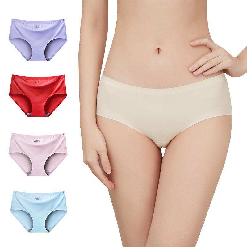 Women's Panties Solid Seamless Underwear Plus Size Comfortable Briefs Silk Satin Lingerie Health Underpants 8 PCS/Set