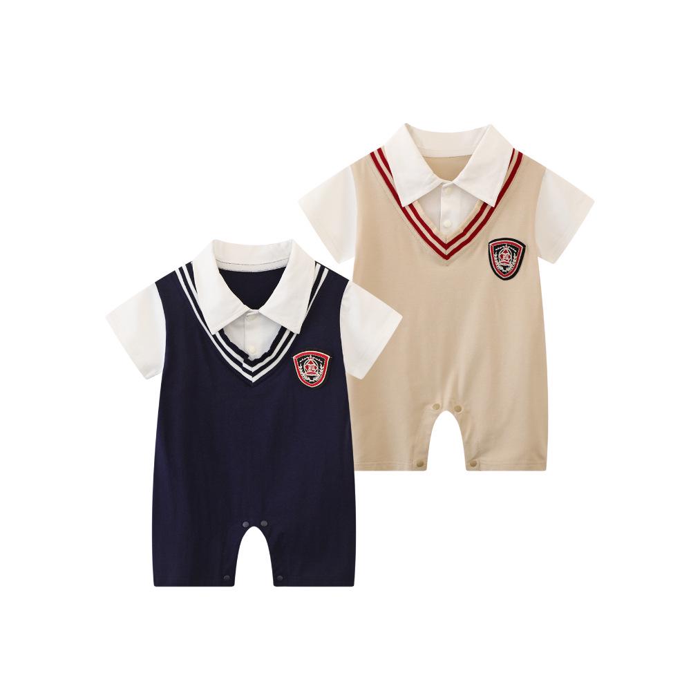 Trendy Summer Lapel Baby Boy Romper – Stylish Infant Crawling Suit for One-Year-Olds