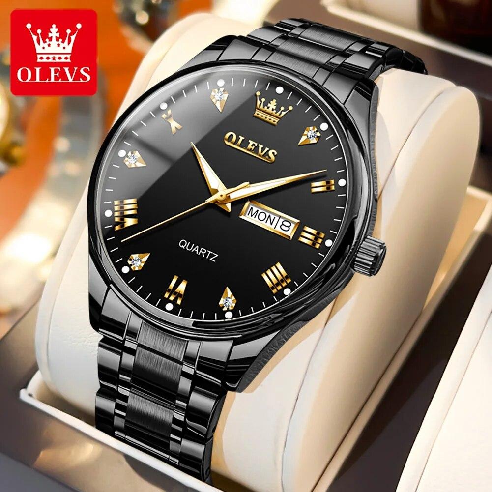 OLEVS 5563 Men's Watch Stainless Steel Waterproof Luminous Classic Business Wristwatch Luxury Diamond Scale Quartz Watch for Men