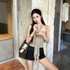 Spice Girl Design Sense Neck Ribbon Tube Top Women's Summer Wood Ring Accessories Pleated Waist Skinny Fashion Temperament Vest