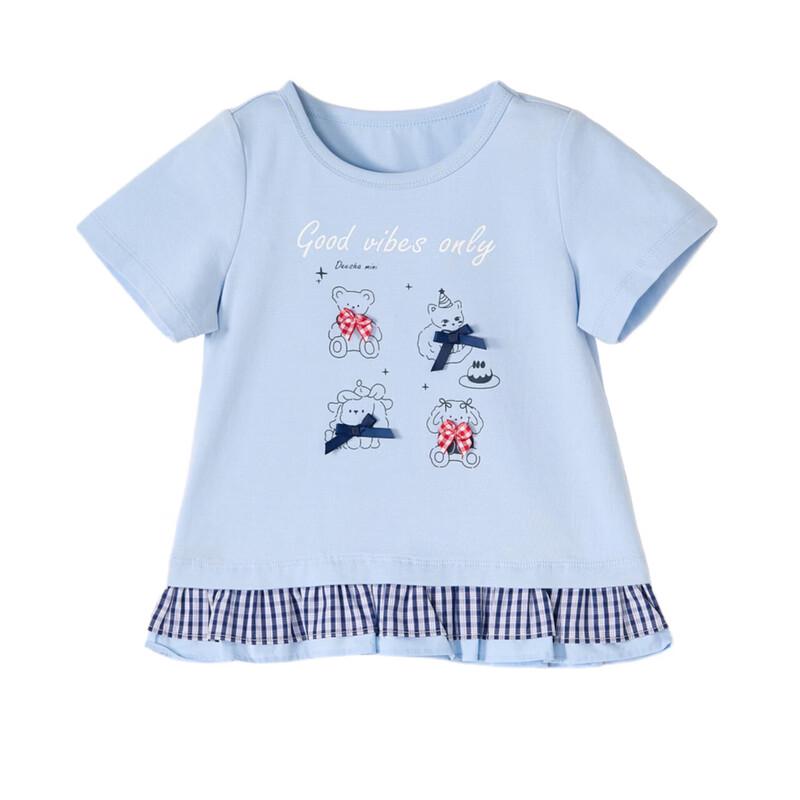 DiSa Girls' Summer Plaid Patchwork T-Shirt