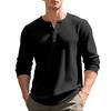 Men's Jacquard Small Square Buckle Henley Long Sleeve Retro Base T-shirt