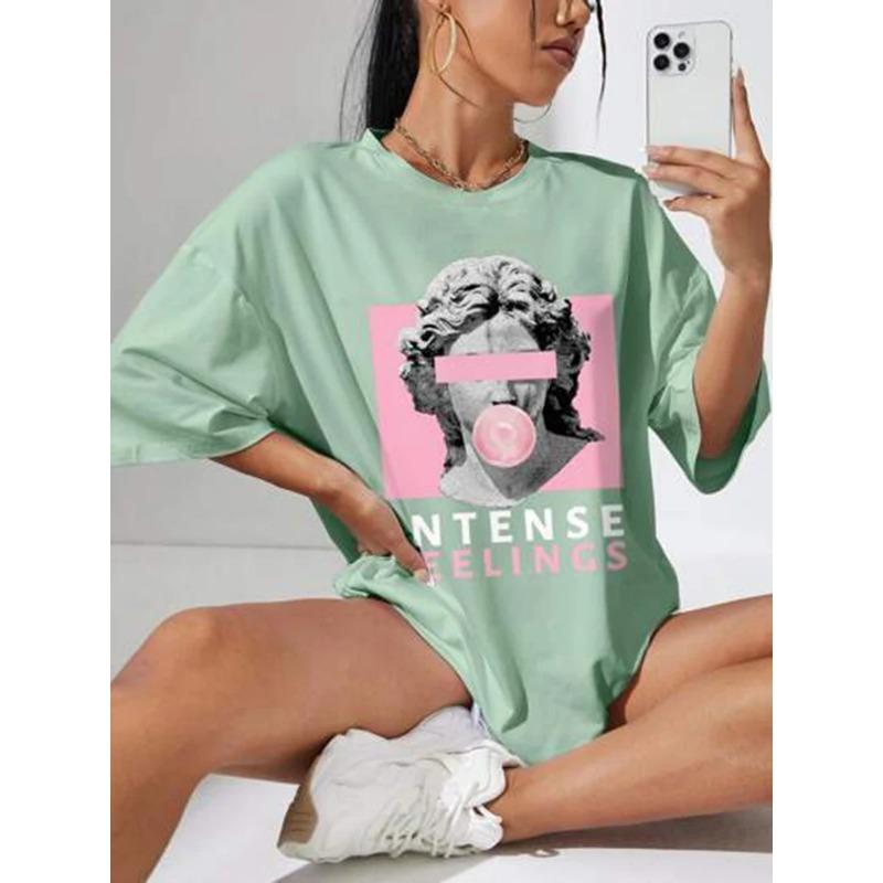 2025 Summer Loose Women's T-Shirt High Quality O Neck Sculpture Letter Pattern Short Sleeve Women's Short Sleeve T-Shirt CCXX120