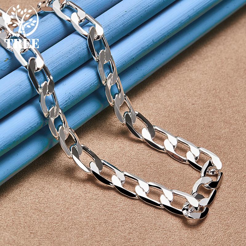 כסף סטרלינג 925 8 מ"מ שרשרת צד שטוחה 16/18/20/22/24 אינץ' תכשיטי שרשרת