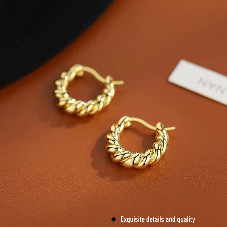 2025 Hot Retro Women's 925 Sterling Silver Twisted Hoop Earrings with Ear Studs - Light Luxury Feel