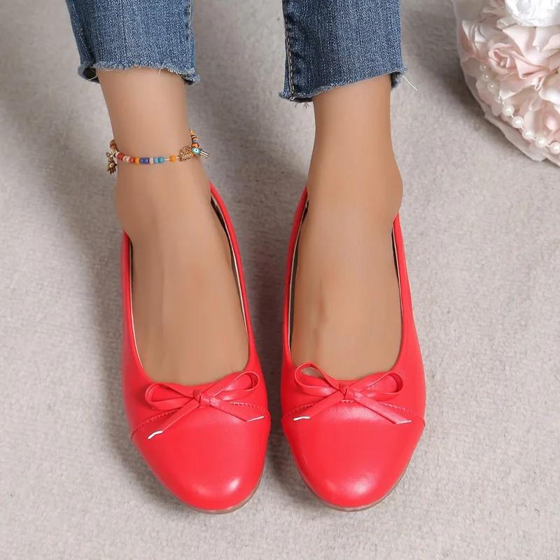 2024 Vielseitige Damenschuhe mit runder Zehenpartie, Schleifendesign, flache Schuhe, Frühlings-Slipper mit flachem Ausschnitt, neue Mode, lässige Schuhe mit weicher Sohle