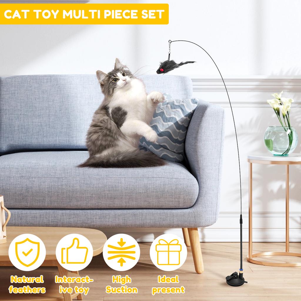 Interactive Cat Teaser Wand Set Cat Teaser Wand Toy with Suction Cup Feather Indoor Kitten Exerciser Cat Wand Pet Supplies