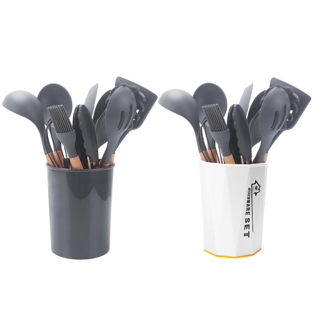 11-Piece Silicone Kitchenware Set with Wooden Handles, Non-stick Cooking Tools and Spatula Set