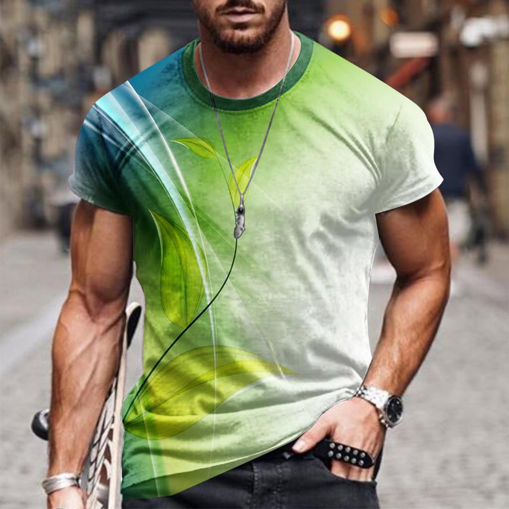 Summer Round Neck 3D Line Print Top Fashionable Casual Short Sleeved Men's T-shirts