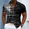 Men's Gradient Line Lapel Shirt, Summer Casual Vacation Outdoor Top