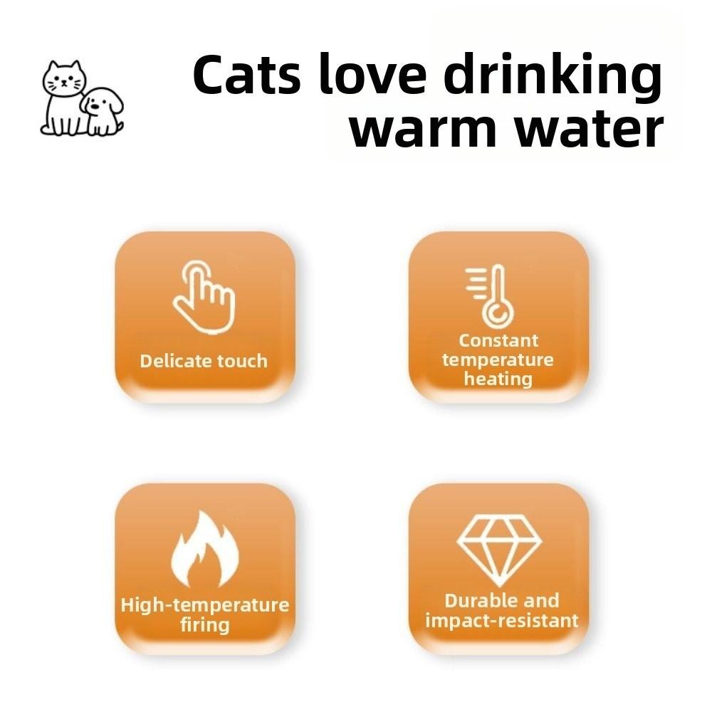 Ceramic Pet Heated Water Bowl Temperature Adjustable Noiseless Self-Heating Water Bowl Non-slip Multifunction