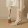 Kristallbesetzte Paillettenblume Hochzeitsschuhe 2025 High Heel spitz Braut Haupt-Hochzeitsschuhe Flash Champagner Verlobung Hochzeitsschuhe