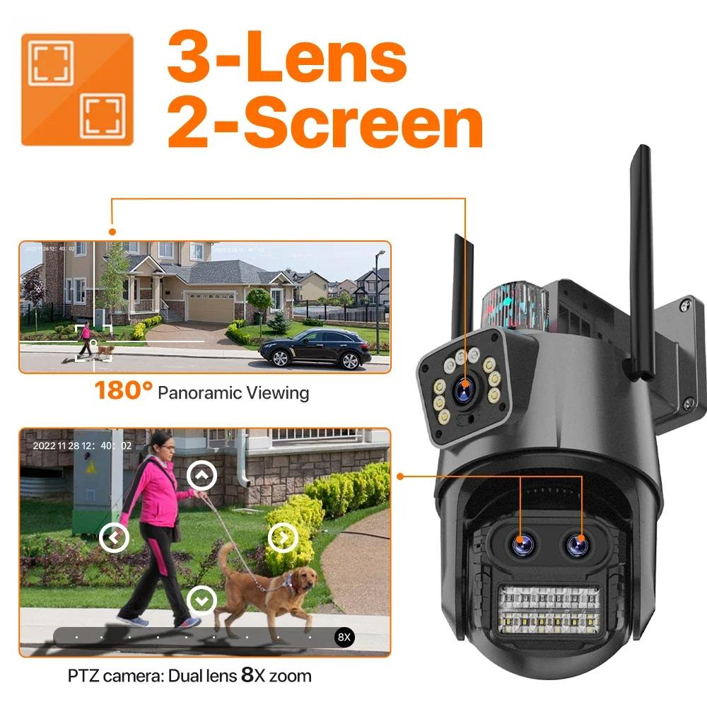 5K HD EU WIFI IP-kamera 9MP 8X Hybrid Zoom Autosporing PTZ-kamera Utendørs Tre Lens Dual Screen Security Cam 4K Overvåking