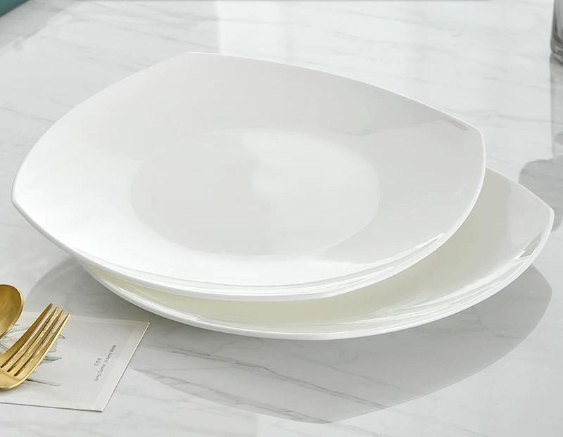 10.5 inch, plain white bone china buffet plates, square dinner plate, crockery rectangular dish, bone china dinner set