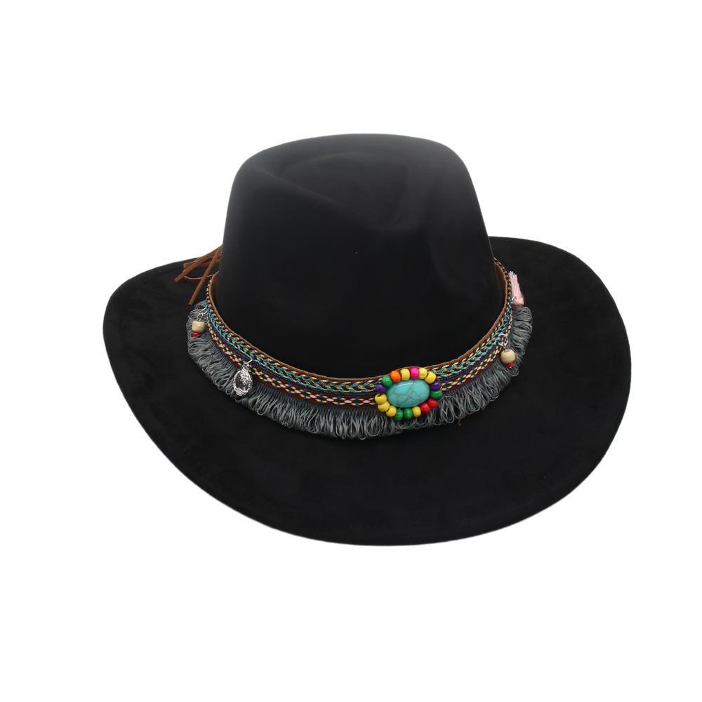 Ethnic Style Accessories Upturned Edge Felt Cowboy Hat Ethnic Style Suede Performance Dance Jazz Top Hat