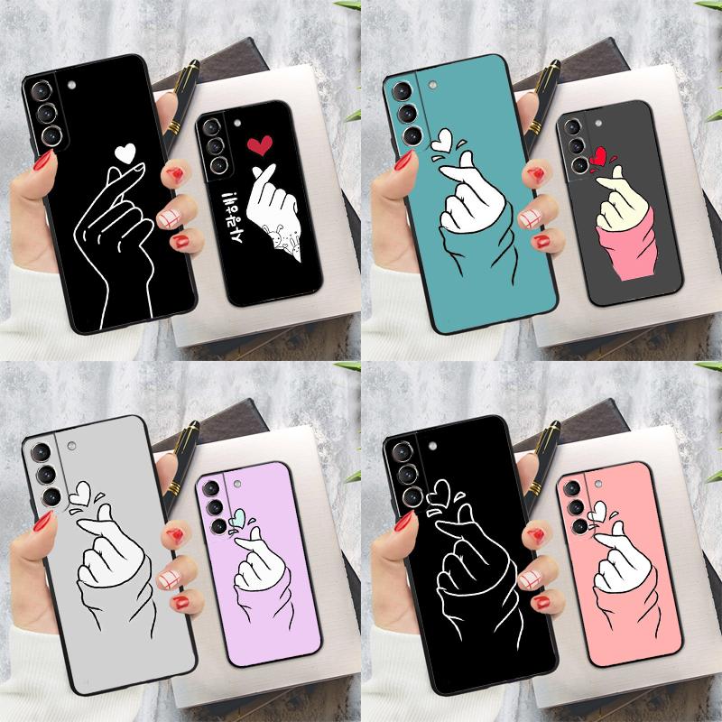 Korean Finger Heart Love Phone Case For Samsung Galaxy S24 Ultra S22 S23 S20 S21 S24 FE S9 S10 Plus Note 10 20 Ultra