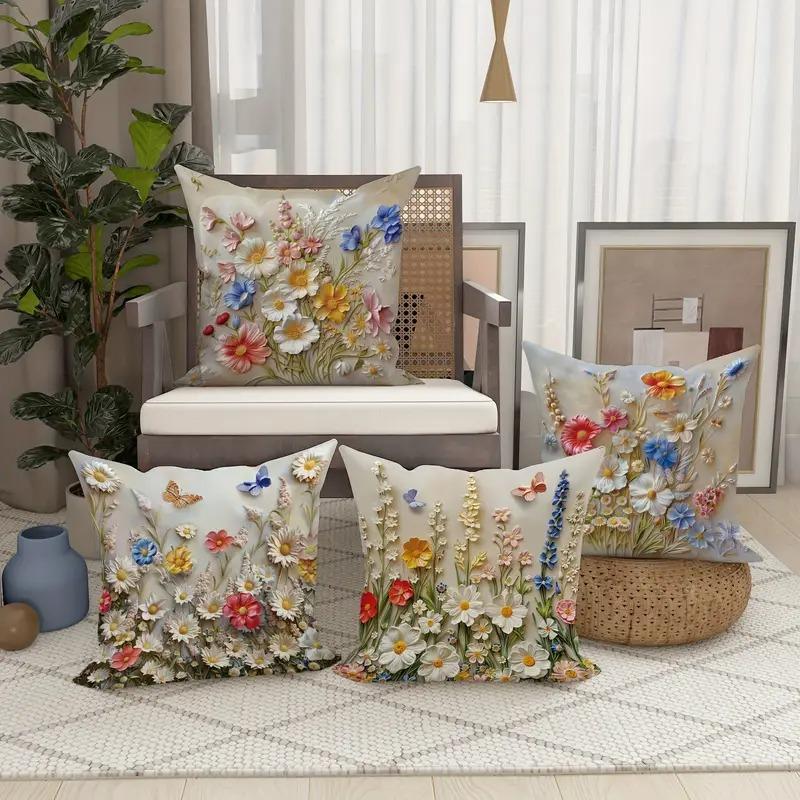 Bunte Blumen 3D-Druck Nordische Heimdeko Kissenbezug Schlafzimmer Wohnzimmer Sofa Dekoration Polyester Kissenbezug mit Reißverschluss