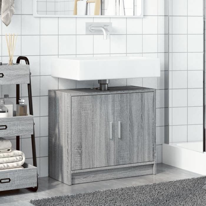 VidaXL Sink Cabinet Sonoma Grey 63x29x55 Cm Engineered Wood, Bathroom Cabinet, Storage Cabinet Room 848099