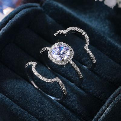 Kreatives 3-teiliges Ringset für Damen, Hochzeit, Verlobung, Party, Finger-Accessoires, voll gepflastert, glänzender Stein, neuer trendiger Schmuck