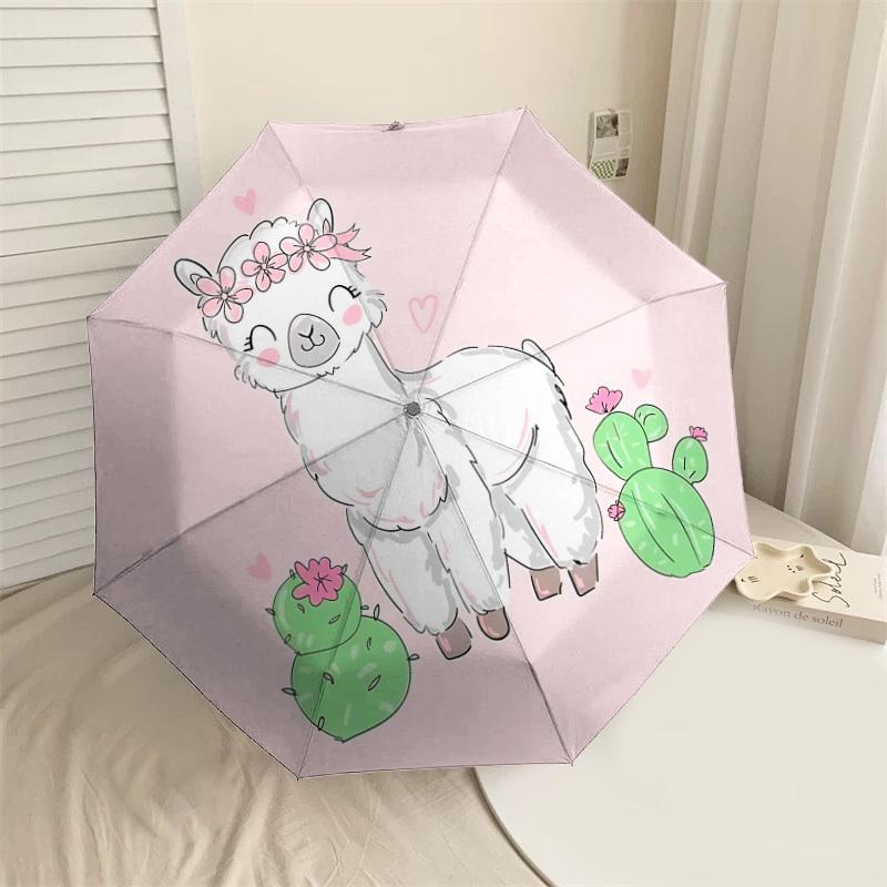 1pc Llama Cactus Automatic Folding Umbrella 8 Rib Iron Frame, Compact Portable Umbrella Suitable for Travel, Daily Use, Birthday, Women & Men Gift 016