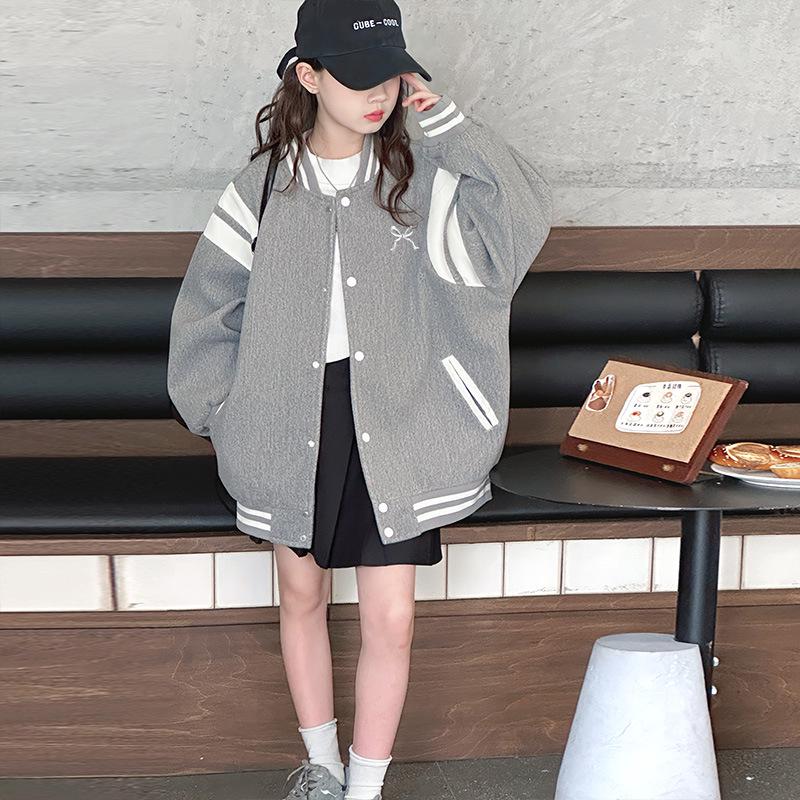 Girls' Spring/Autumn 2025 Baseball Jacket - Stylish Children's Outerwear