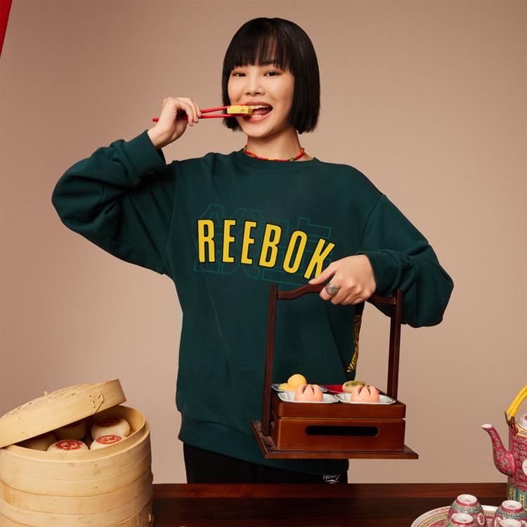 Reebok Cny Series New Year Letter Round Neck Pullover Sweatshirt Unisex sweatshirt Navy-Blue HE7133