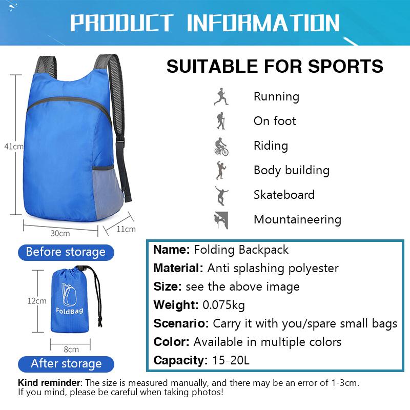20L Hafif Katlanabilir Sırt Çantası Katlanabilir Ultra Hafif Dış Mekan Katlanır Sırt Çantası Seyahat Günlük Çantası Spor Günlük Çantası Erkekler Kadınlar İçin