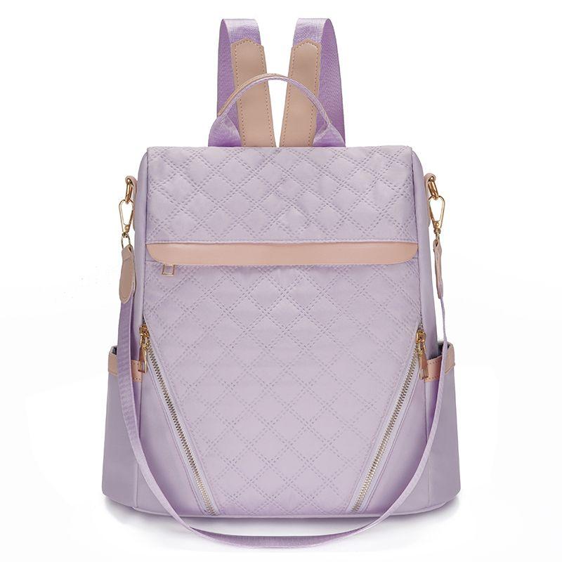 Nylon Water-Resistant Backpack Large Capacity Fashion Checkered Travel Bag