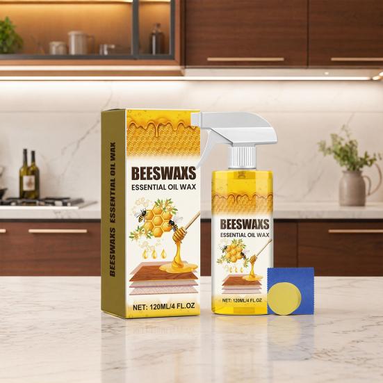 Bienenwachsspray für Holz, Bienenwachs Möbelpolitur und Reiniger mit Schwammtuch, Natürlicher Bienenwachsreiniger für Möbelböden Schränke, Holzpflege für