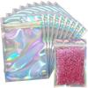 100pcs Foil Ziplock Bags, 10 X 15cm Holographic Colour Mylar Bags Double-sided Metallic Foil Flat Ziplock Smell Proof Storage Bags For Party Favor Jew