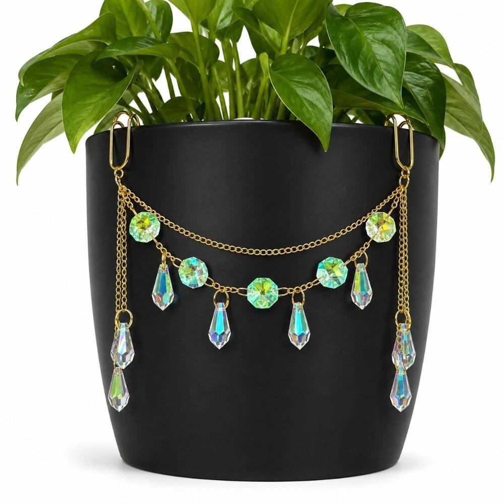 Reflective Crystal Sun Catcher AB Iridescent Rhinestone Plant Pot Decoration Garden