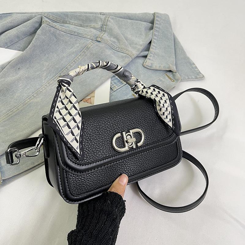 Winter niche design silk scarf contrasting color small square bag versatile portable shoulder messenger women's bag