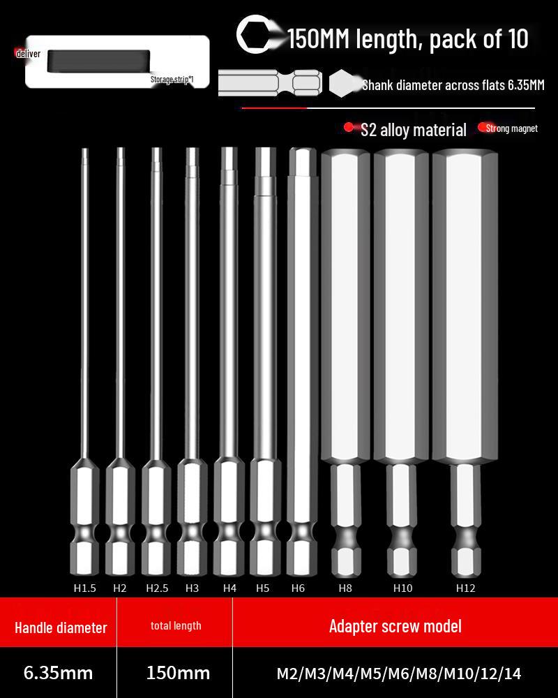 Hexagonal Driver Bit Extension for Screwdriver and Drill