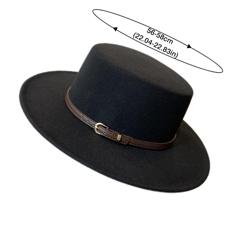 Belt Buckle Decorated Wool Fedoras Hat For Women Flap Brim Felt Hats Retro Jazz Cap Winter Autumn Warm British Style Boater Caps