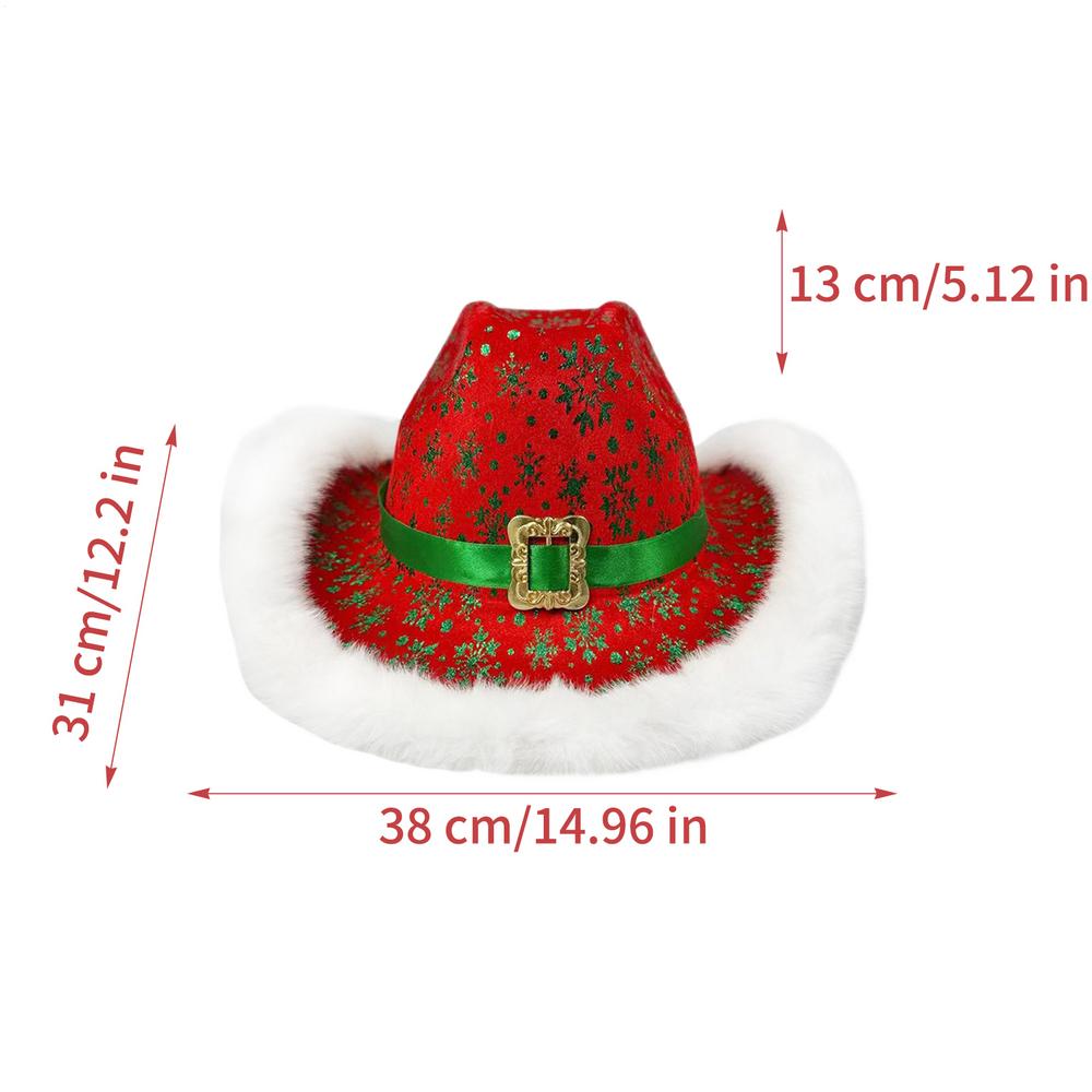 Santa Cowgirl Hat White Trim Festive Western Costume Santa Cowboy Hat For Adults For New Year's Eve Parties Stage Performances