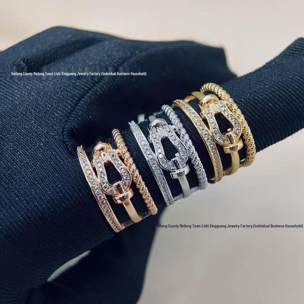 Fred Hufeisen-Schnalle Diamant-Trio Ring - Premium Paar Vielseitiger Xiaohongshu-Stil