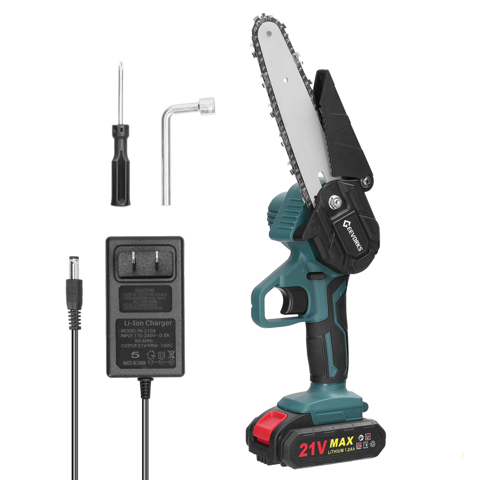 

21 В 6-дюймовые портативные электрические обрезные пилы, перезаряжаемая маленькая бензопила для раскалывания древесины, одноручная (US) 1pcs 1200mAh battery