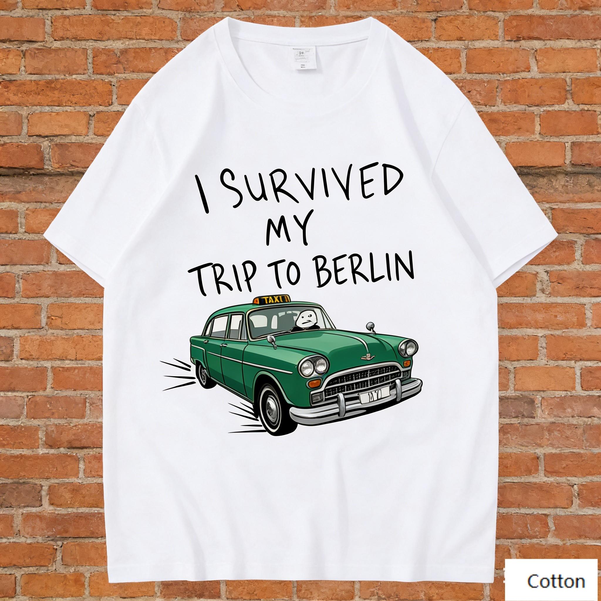 

GerUnisex Retro Street Style Unisex Cotton TShirt with Berlin Taxi Humorous Slogan Print SkinFriendly Cotton Material S