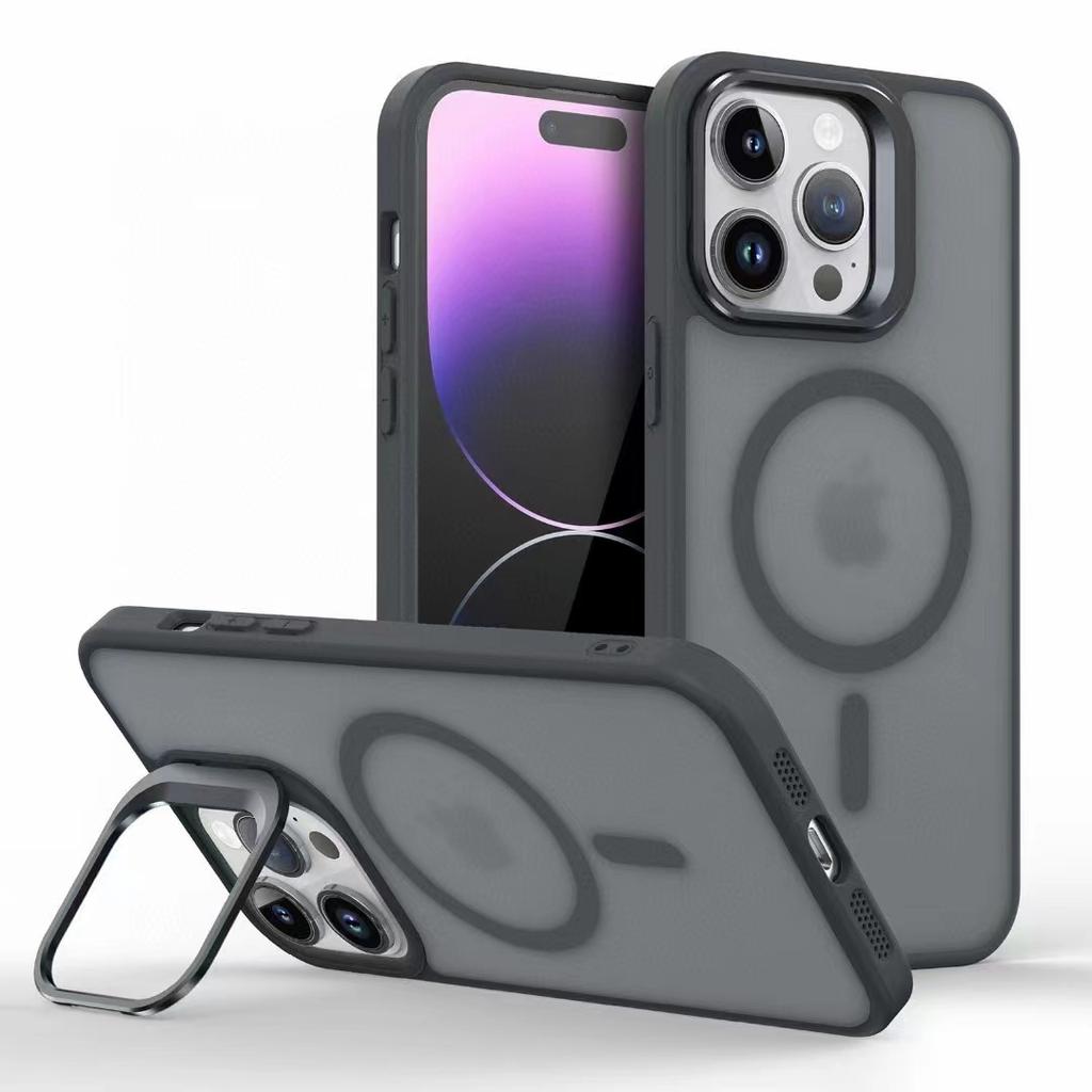 Metal Camera Kickstand For iPhone 16 15 14 Plus 13 12 Mini 11 Pro Max For Magsafe Wireless Charge Magnet Matte Shockproof Cover