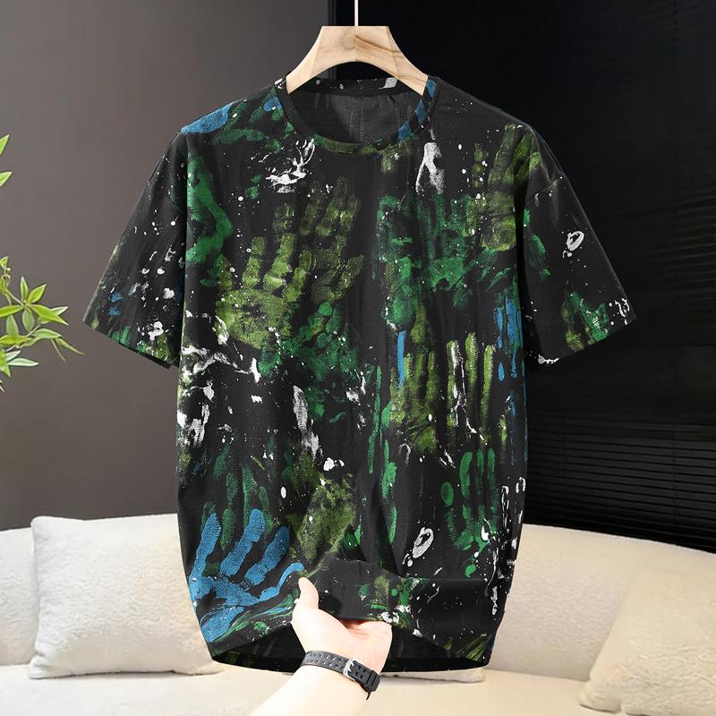 Nadměrná velikost 6XL-13XL Módní pánské malované tričko Letní oversized topy Ležérní poškozené tričko s krátkým rukávem Letní oblečení
