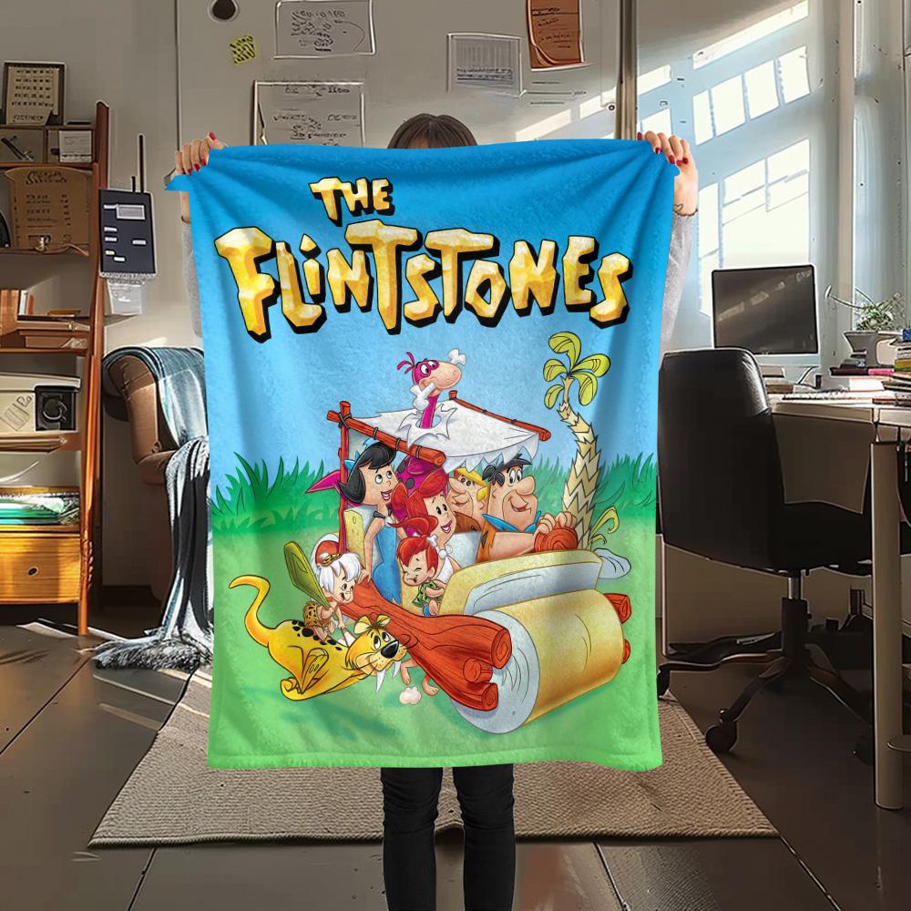 Coperta in Flanella con Stampa dei Flintstones, Alta qualità, Confortevole per Tutte le Stagioni, Decorazione per la Casa, Calore e Comfort