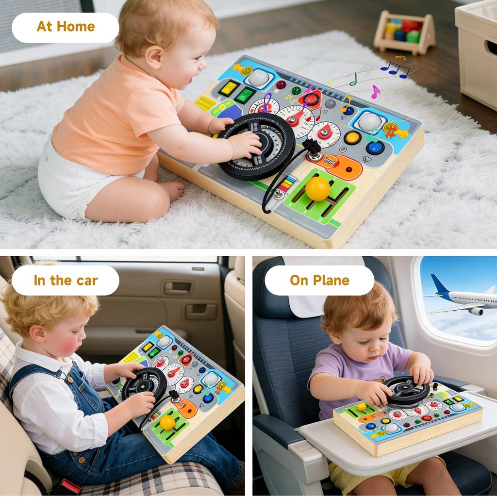 Morovan Montessori Busy Board, Sensorisches Aktivitätsbrett mit Schaltern Knöpfen, Reisespielzeug für Kleinkinder Jungen Mädchen, 21,5x14,5x3cm, Mehrfarbig