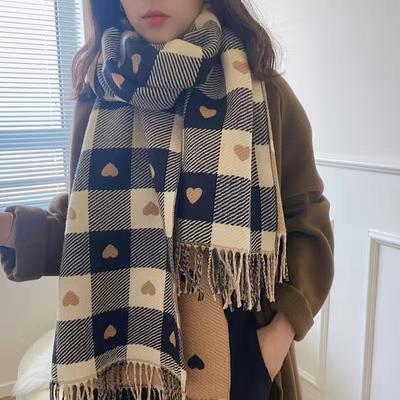 Damen Herbst Winter Warm Bequemer Kaschmir-ähnlicher Schal Mode Karomuster Schal All Match Quasten Schals
