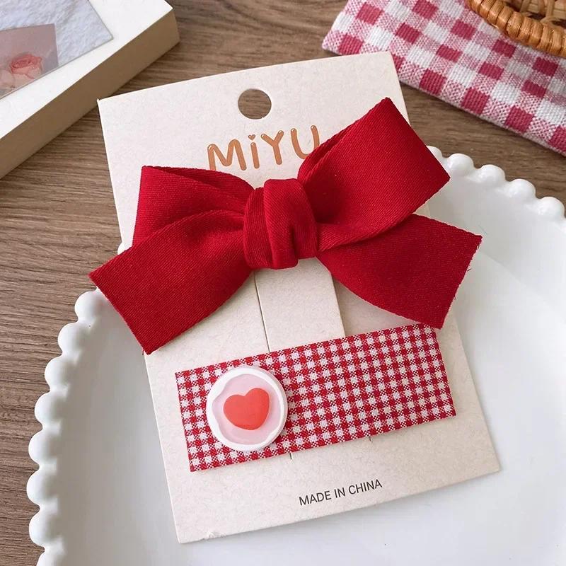 Red Sweet Fabric Bow Flower Kids Hair Clips Crochet Snap Clips for Girls Cute Barrettes Hair Accessories for Baby Toddler