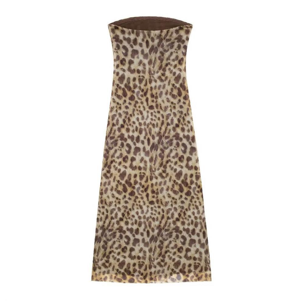 Frühlings Seide Mesh Print Trägerloses Kleid: Europäischer & Amerikanischer Stil, Slim-Fit Damenmode 2023