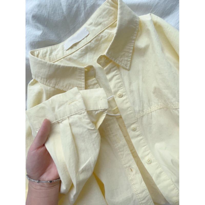 Fashion Loose Long Sleeved Cotton Shirt Jacket Women's Spring and Autumn New Thin Casual Simple Office Back Buttons Blouse Solid Color Sweet Clothing