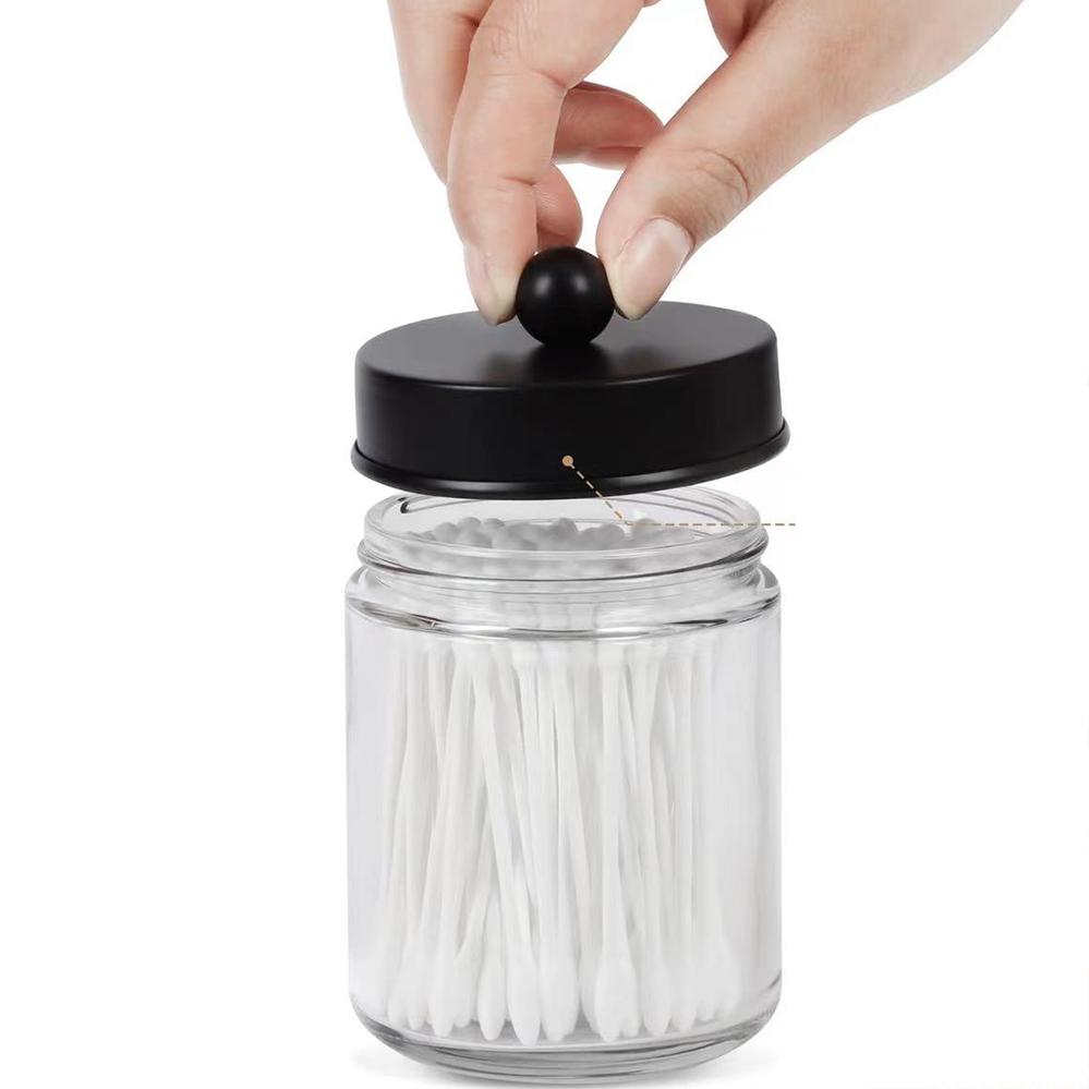 Hotel bathroom glass storage jar-cotton swab dispensing storage box black glass bottle with handle cylindrical cotton swab jar