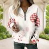 Women Plus Size Abstract Printed V Neck Front Zip Long Sleeve Sweatshirt With Ribbed Cuffs