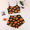 Women's Halloween Set With Retro Floral Print Suspender Sleeveless Vest Shorts Pajama Set